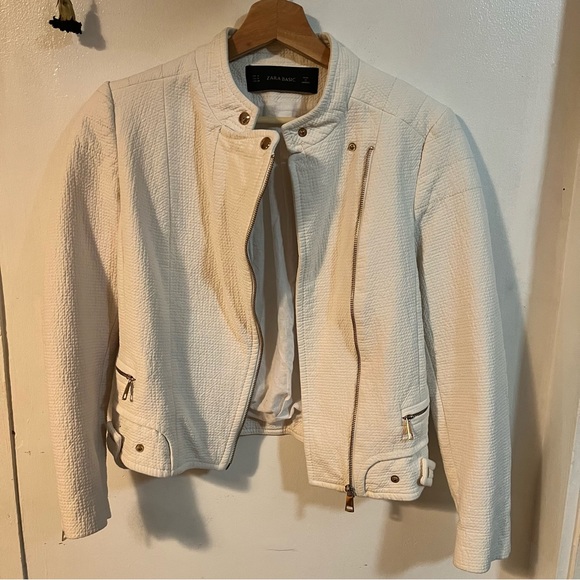 Zara White Cotton Zip Up Jacket - Picture 2 of 8